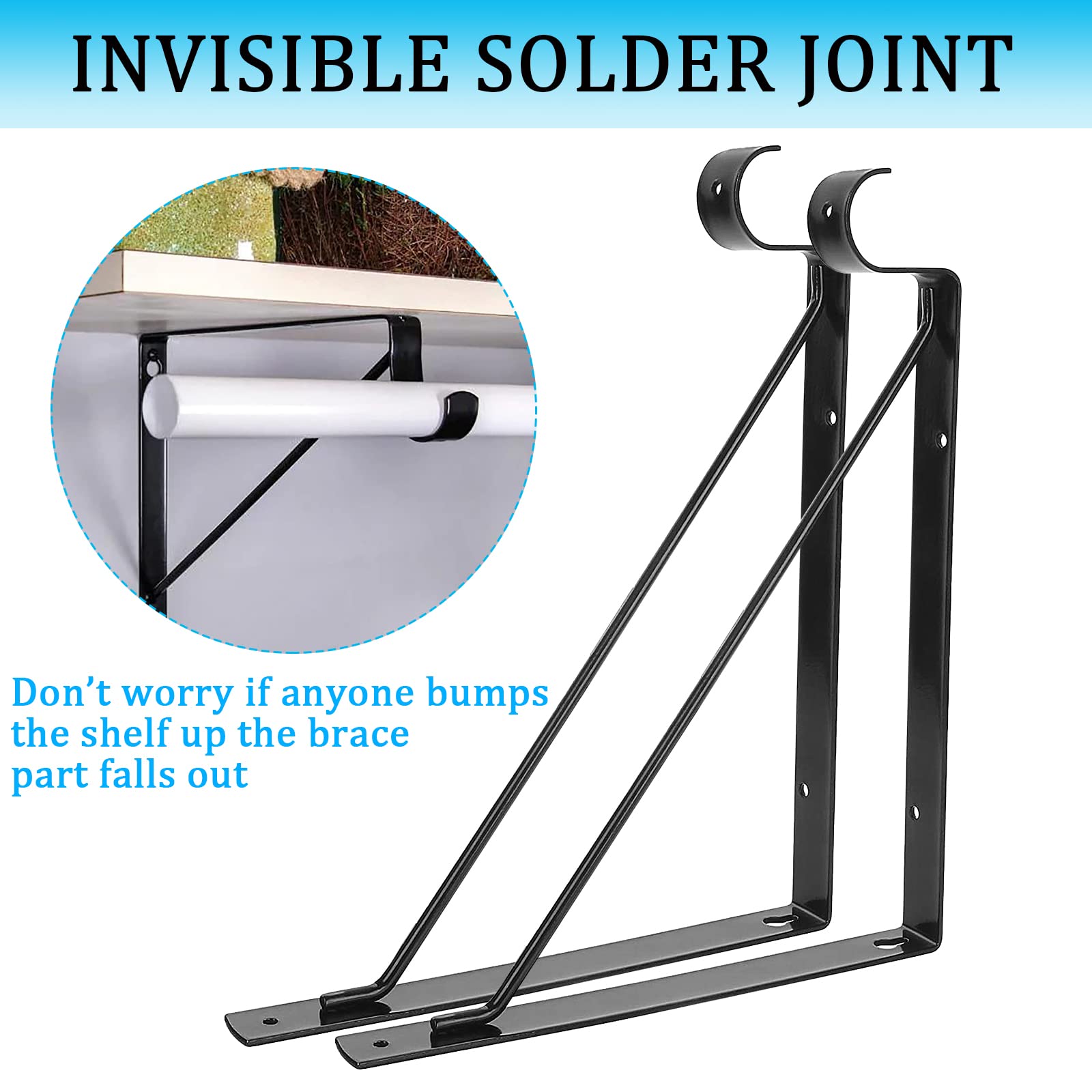 Ayaygd 4Pcs Heavy Duty Black Closet Rod Brackets 11 X 11 Inch,1-3/8Inch Diameter Shelf And Rod Bracket Holder For Home And Close